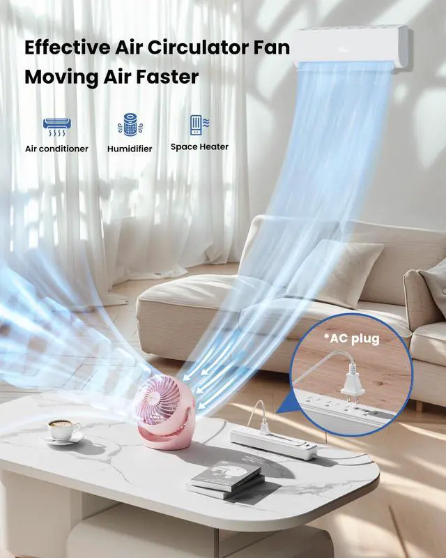 Alt view image 2 of 6 - Desk Fan, 5-Inch Portable Electric Table Desktop Air Circulator Fans, Small but Powerful with 3 Speed 360° Adjustable Tilt for Cooling Home Dorm Office Bedroom Bathroom Kitchen, Pink