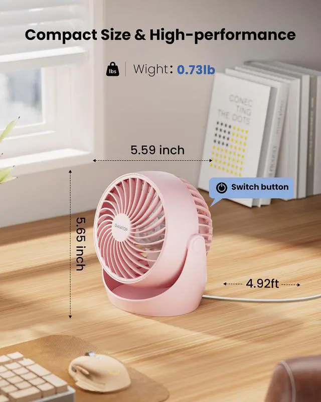Alt view image 4 of 6 - Desk Fan, 5-Inch Portable Electric Table Desktop Air Circulator Fans, Small but Powerful with 3 Speed 360° Adjustable Tilt for Cooling Home Dorm Office Bedroom Bathroom Kitchen, Pink