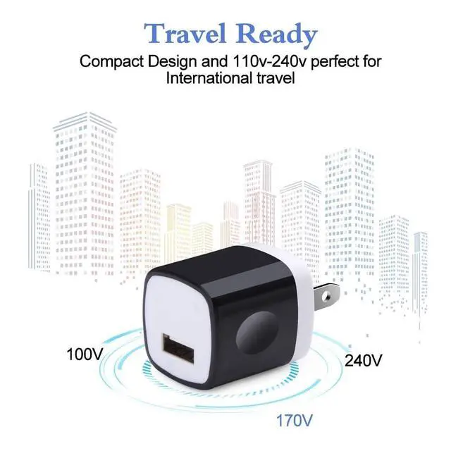Alt view image 3 of 7 - Wall Charger Cube, USB Plugs 10Pack, 1A/5V Single Port USB Charger Wall Plug Fast Charging Block Cube Box Adapter for iPhone 17/16e/15/14/13/12 Pro Max/11/XS/XR/X/8,Samsung Galaxy,LG,HTC,Moto