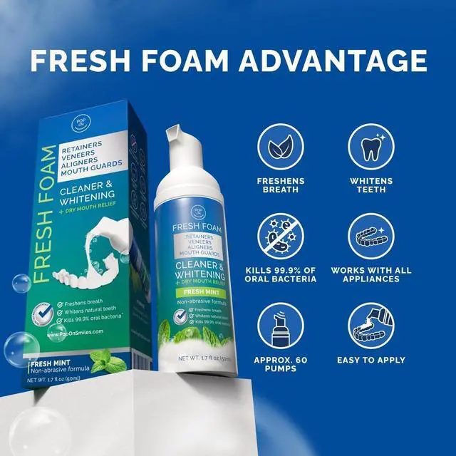 Alt view image 3 of 7 - Foam for Invisalign, Aligner Cleaner Whitening Foam for Mouth Guard Night Guard Veneers, Whitens Teeth, Freshens & Fights Bad Breath, 3% Hydrogen Peroxide, Mint - 50ml