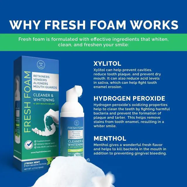 Alt view image 6 of 7 - Foam for Invisalign, Aligner Cleaner Whitening Foam for Mouth Guard Night Guard Veneers, Whitens Teeth, Freshens & Fights Bad Breath, 3% Hydrogen Peroxide, Mint - 50ml