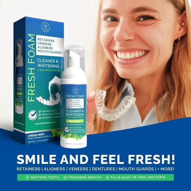 Alt view image 7 of 7 - Foam for Invisalign, Aligner Cleaner Whitening Foam for Mouth Guard Night Guard Veneers, Whitens Teeth, Freshens & Fights Bad Breath, 3% Hydrogen Peroxide, Mint - 50ml