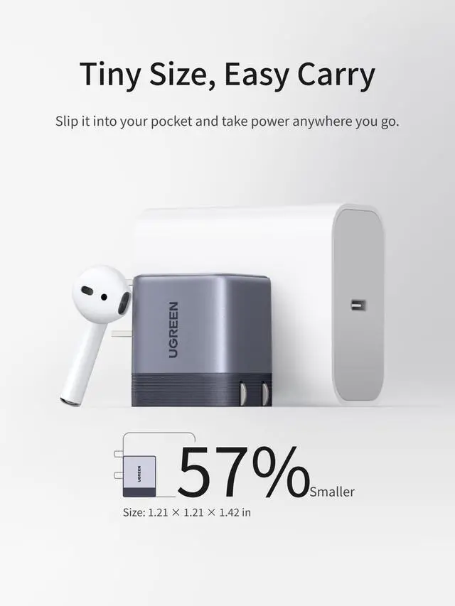 Alt view image 3 of 7 - Nexode Air 45W USB C Charger Block, Foldable Plug Ultra Mini GaN Charger Fast Charging, Travel Essentials Wall Charger for iPhone 17 16, Galaxy S26/S25, iPad, Pixel, MacBook Air/Neo, Grey