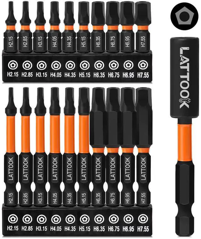 Main image of Impact Pentagon Bit Set, LATTOOK 21-Pieces Metric 5 Sided Tamper Proof Security Bit Set, 1/4" Hex Shank Magnetic S2 Steel, 2.3'' & 1'' Long