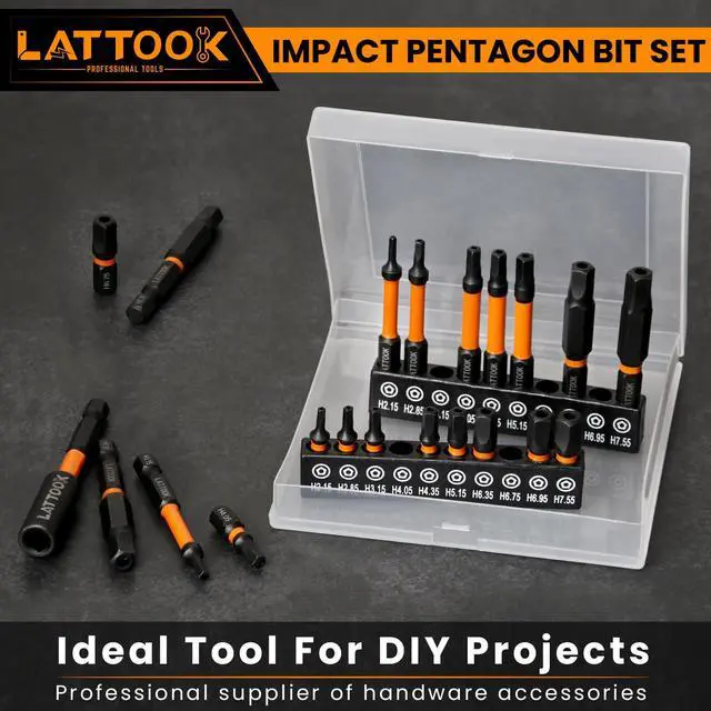 Alt view image 7 of 7 - Impact Pentagon Bit Set, LATTOOK 21-Pieces Metric 5 Sided Tamper Proof Security Bit Set, 1/4" Hex Shank Magnetic S2 Steel, 2.3'' & 1'' Long