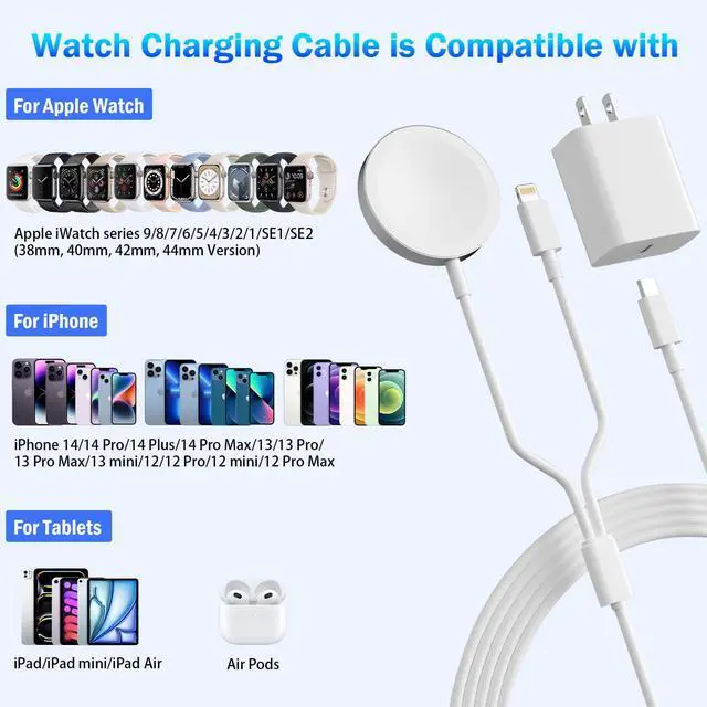 Alt view image 3 of 7 - Fast Charger for Apple Watch Charger, 2-in-1 Multi Magnetic Watch Charger Cable 4FT for iWatch Series Ultra 3/2/SE 3/11/10/9/8/7/6/5/4/iPhone 14/13/12/11 Series with 20W USB C Charger Block