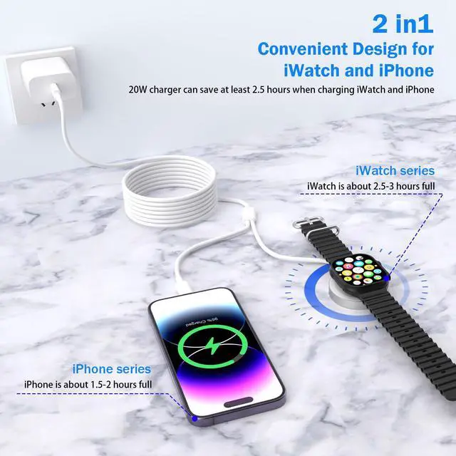 Alt view image 2 of 7 - Fast Charger for Apple Watch Charger, 2-in-1 Multi Magnetic Watch Charger Cable 4FT for iWatch Series Ultra 3/2/SE 3/11/10/9/8/7/6/5/4/iPhone 14/13/12/11 Series with 20W USB C Charger Block