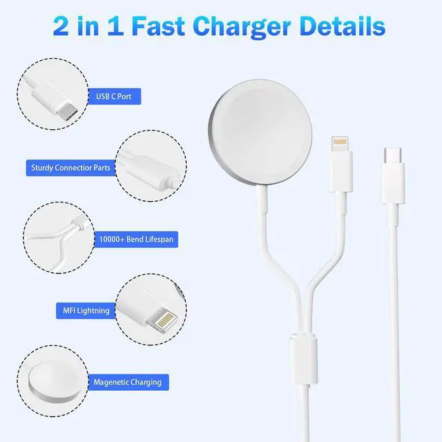 Alt view image 6 of 7 - Fast Charger for Apple Watch Charger, 2-in-1 Multi Magnetic Watch Charger Cable 4FT for iWatch Series Ultra 3/2/SE 3/11/10/9/8/7/6/5/4/iPhone 14/13/12/11 Series with 20W USB C Charger Block