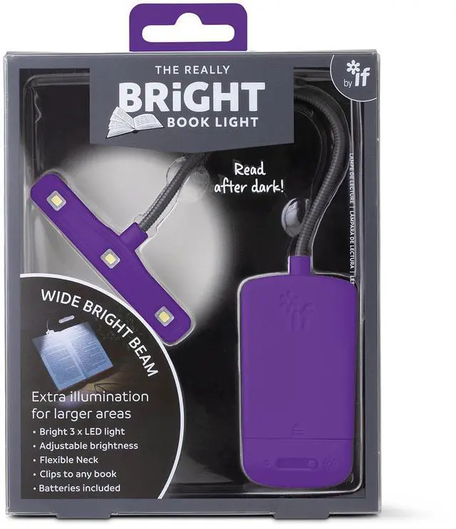Main image of The Really Bright Book Light - Purple. Super Bright Reading Lights for Books in Bed Flexible Book Light Clip On A Great Book Lamp with Batteries Included