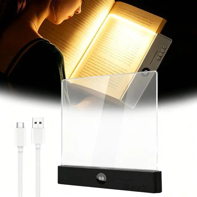 Main image of Book Light, Rechargeable LED Reading Light for Book, Upgraded Flat Book Lights for Reading with 3 Colors & Timer, Dimmable Panel Plate Book Lamp in Bed at Night - Gift for Readers Kids(Black)