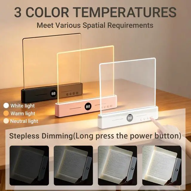 Alt view image 3 of 7 - Book Light, Rechargeable LED Reading Light for Book, Upgraded Flat Book Lights for Reading with 3 Colors & Timer, Dimmable Panel Plate Book Lamp in Bed at Night - Gift for Readers Kids(Black)
