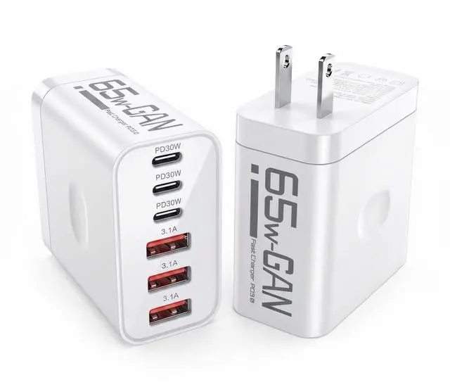 Main image of 65W USB C Charger Block, 2 Pack 6-Port PD Fast Wall Charger
