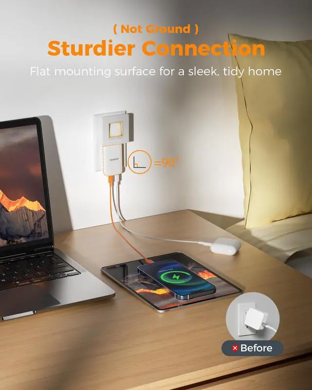 Alt view image 7 of 7 - USB C Charger Block PD 65W, TESSAN Flat Fast Charger Foldable, GaN Type C Charging Block 2 Ports, Ultra Slim USB Wall Plug Compatible with iPhone 17/16/15 Series and Samsung Galaxy Models, Travel