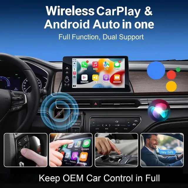Alt view image 3 of 7 - 2026 Upgraded 2in1 Wireless Carplay Adapter for Apple iPhone,Android Auto Carplay Adapter,Bluetooth,WiFi Dual Core,Mini Car Play Adapter USB &Type-c Dongle,Smaller,Fast,Stable,No Delay