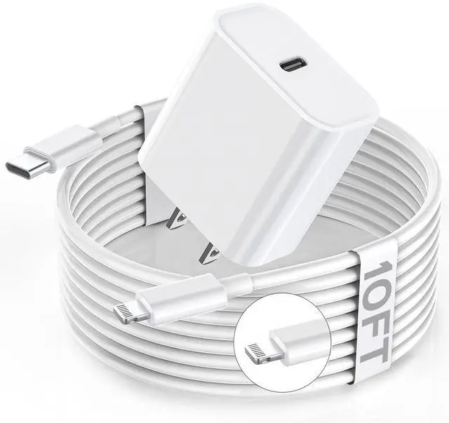 Main image of Apple Fast Charger, 10FT Extra Long Fast iPhone Charger Travel Plug Adapter Super Quick Apple Charging USB C Wall Charge Block with 10Foot Lightning Cable Cord for iPhone 14/13/12/11/X/XR/SE2022/iPad