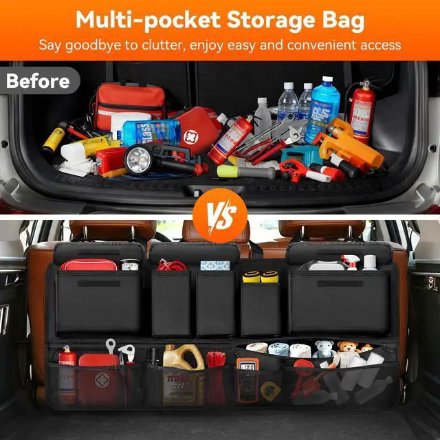 Alt view image 2 of 7 - for SUV, 35.5" x 18.2" Large Capacity Car Organizers and Storage, Backseat Hanging Storage Bag with 10 Pockets, Adjustable & Waterproof Car Interior Accessories for SUV Truck MPV