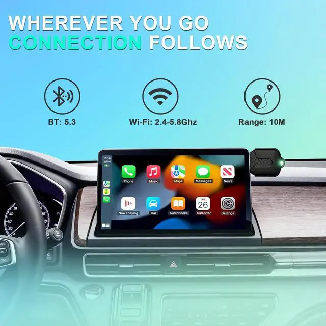Alt view image 5 of 7 - Wireless Carplay Adapter, Convert Wired to Wireless CarPlay, Compatible with CarPlay, Plug and Play, Type-C/USB, Suitable for 800+ Vehicles (Matte Black)