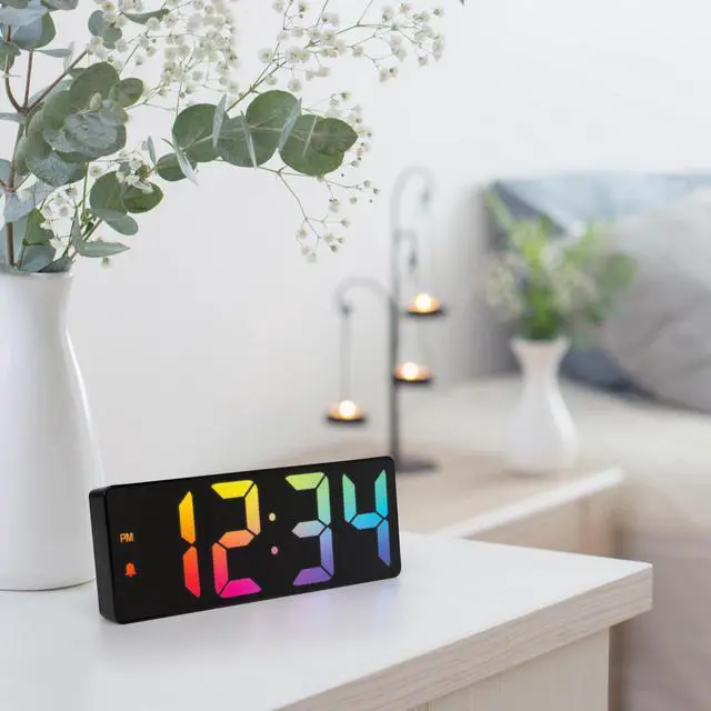 Alt view image 5 of 7 - Gradient Colored Corded Electric Digital Alarm Clock with Indoor Temperature