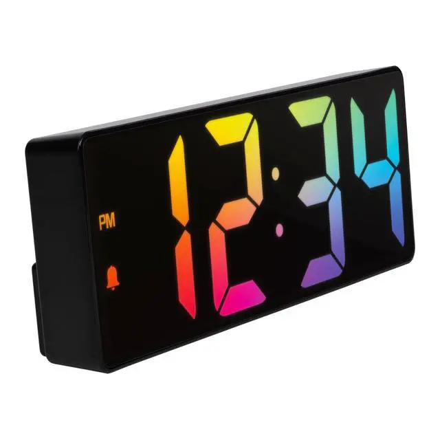 Alt view image 7 of 7 - Gradient Colored Corded Electric Digital Alarm Clock with Indoor Temperature