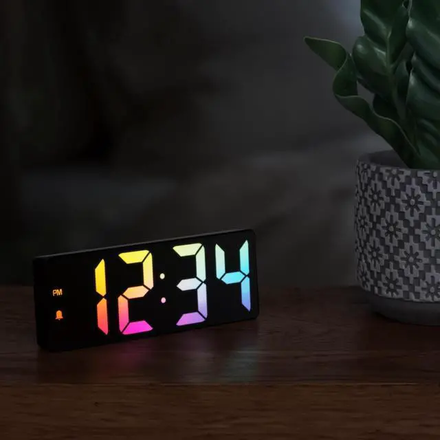 Alt view image 6 of 7 - Gradient Colored Corded Electric Digital Alarm Clock with Indoor Temperature