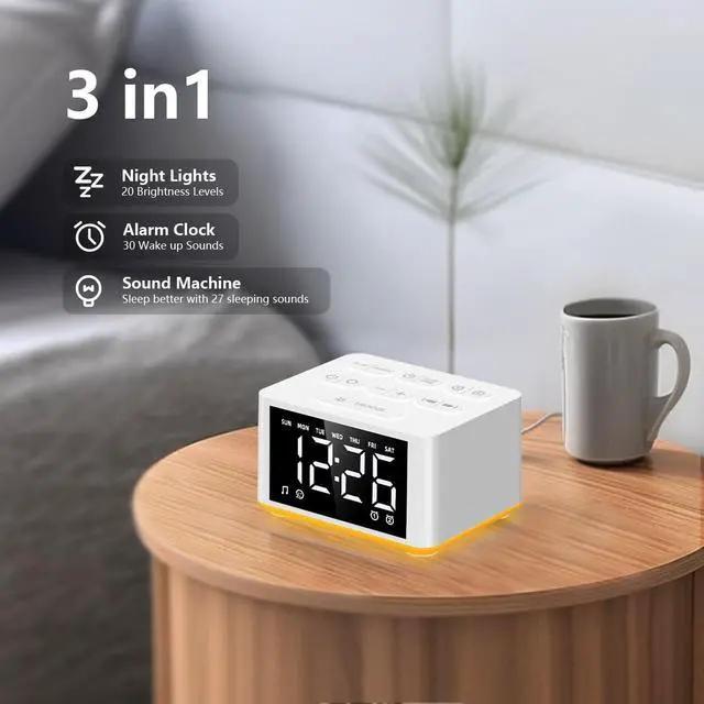 Alt view image 2 of 7 - 3 in 1 Sound Machine Dual Alarm Clock Night Light White Noise Machine 27 Sleeping Sounds for Adults Kids Precise 32 Level Volume Sleep Timer Memory Function Digital Clock with 30 Wake Up Sounds