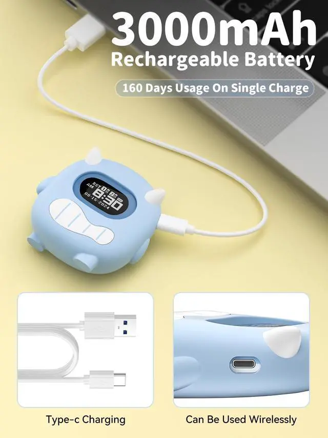 Alt view image 3 of 7 - Kids Digital Alarm Clock-Cordless 3000mAh Rechargeable Vibrating Digital Clock for Heavy Sleepers Mini Toddler Clock for Travel Bedroom Silicone Case Date/Month/Year 3 Alarm/Vibration Setting Mode
