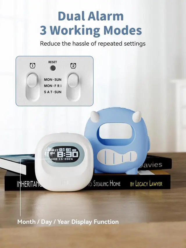 Alt view image 5 of 7 - Kids Digital Alarm Clock-Cordless 3000mAh Rechargeable Vibrating Digital Clock for Heavy Sleepers Mini Toddler Clock for Travel Bedroom Silicone Case Date/Month/Year 3 Alarm/Vibration Setting Mode