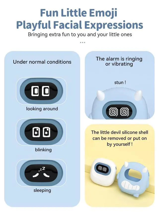 Alt view image 2 of 7 - Kids Digital Alarm Clock-Cordless 3000mAh Rechargeable Vibrating Digital Clock for Heavy Sleepers Mini Toddler Clock for Travel Bedroom Silicone Case Date/Month/Year 3 Alarm/Vibration Setting Mode