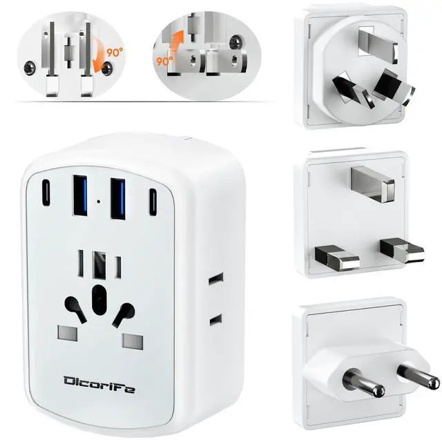 Main image of Universal Travel Adapter Kit with 3 AC Outlets 4 USB Ports, International Plug Adapter for US EU UK AUS (Type-C/G/A/I), European Travel Essentials, Grey