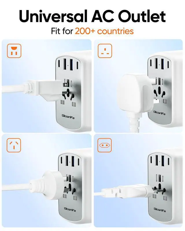 Alt view image 4 of 6 - Universal Travel Adapter Kit with 3 AC Outlets 4 USB Ports, International Plug Adapter for US EU UK AUS (Type-C/G/A/I), European Travel Essentials, Grey