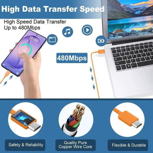 Alt view image 2 of 3 - 25W Super Fast Charging Cord Type C Block &10Ft USB C Android Phone Charger Cable for Samsung Galaxy S26 Ultra/S26/S26+/S25 Ultra/S25/24 Ultra/S24/S23 Ultra/S22 Ultra//Note 20/10,Cosmic Orange
