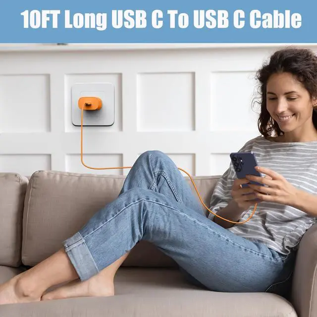 Alt view image 3 of 3 - 25W Super Fast Charging Cord Type C Block &10Ft USB C Android Phone Charger Cable for Samsung Galaxy S26 Ultra/S26/S26+/S25 Ultra/S25/24 Ultra/S24/S23 Ultra/S22 Ultra//Note 20/10,Cosmic Orange