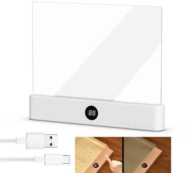 Main image of Book Light, Rechargeable Clear LED Flat Reading Light with 3 Colors& Timer, Dimmable Panel Plate Lamp Full Page Light, Night Reading for Readers (White 2)