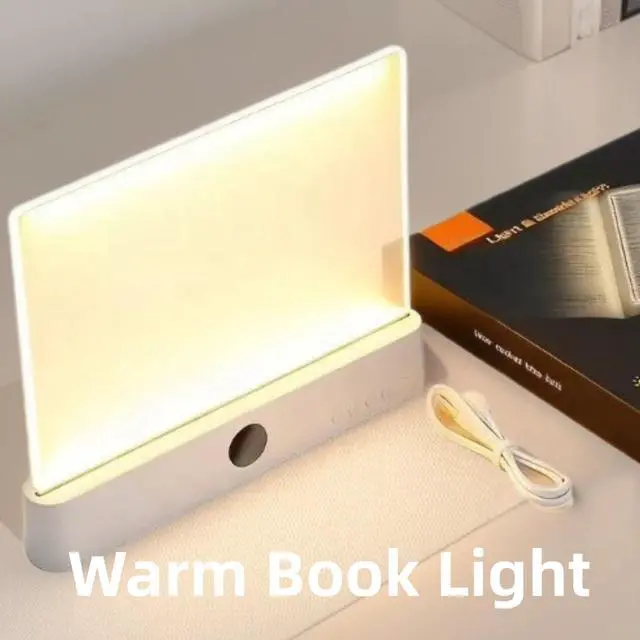 Alt view image 6 of 6 - Book Light, Rechargeable Clear LED Flat Reading Light with 3 Colors& Timer, Dimmable Panel Plate Lamp Full Page Light, Night Reading for Readers (White 2)