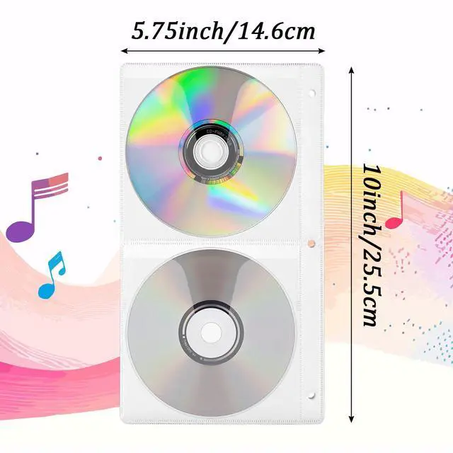 Alt view image 2 of 7 - 100pcs White DVD Poly Sleeves for 3-Ring Binders, Each Holds 4 Discs, 400 Total Capacity, Made of PP Non-Woven Fabric, 10 x 5.75 Inches, 108mm Center Hole Spacing