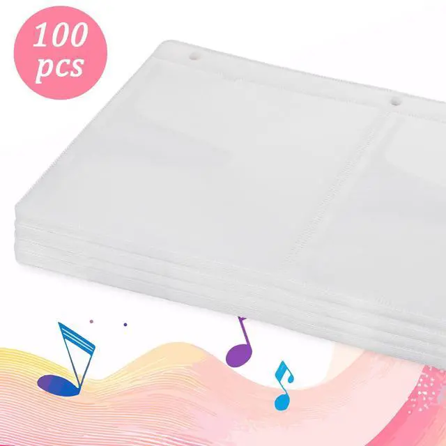 Alt view image 4 of 7 - 100pcs White DVD Poly Sleeves for 3-Ring Binders, Each Holds 4 Discs, 400 Total Capacity, Made of PP Non-Woven Fabric, 10 x 5.75 Inches, 108mm Center Hole Spacing