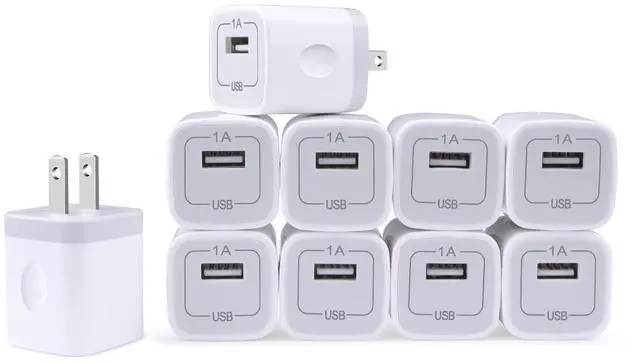 Main image of Charging Block for iPhone,Charger Box,USB Cube, NonoUV 10-Pack Single Port Wall Charger 1A/5V USB Outlet Plug Adapter Power Bricks for iPhone 16e 16 15 14 13 12 11 Pro SE XR XS X 8 7 6, iPad, Samsung