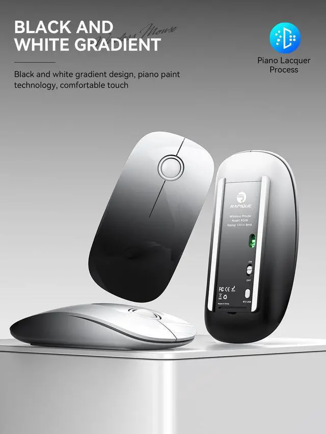 Alt view image 2 of 7 - Bluetooth Wireless Mouse - (BT5.1+USB) Dual Connectivity, Quiet Click, Low Power, and 1600 DPI, Portable Cordless Mouse for Laptop, MacBook Pro/Air, iPad (White to Black)