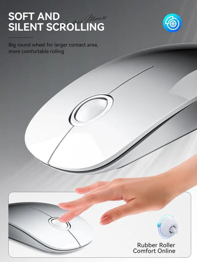Alt view image 5 of 7 - Bluetooth Wireless Mouse - (BT5.1+USB) Dual Connectivity, Quiet Click, Low Power, and 1600 DPI, Portable Cordless Mouse for Laptop, MacBook Pro/Air, iPad (White to Black)
