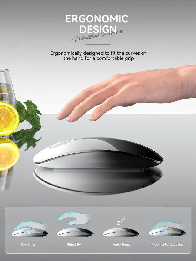 Alt view image 4 of 7 - Bluetooth Wireless Mouse - (BT5.1+USB) Dual Connectivity, Quiet Click, Low Power, and 1600 DPI, Portable Cordless Mouse for Laptop, MacBook Pro/Air, iPad (White to Black)
