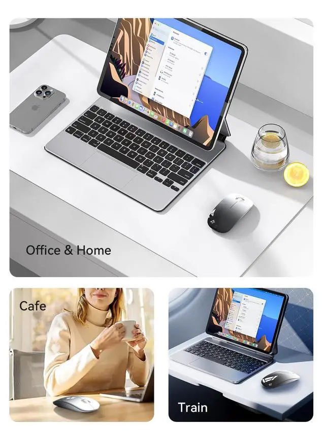 Alt view image 7 of 7 - Bluetooth Wireless Mouse - (BT5.1+USB) Dual Connectivity, Quiet Click, Low Power, and 1600 DPI, Portable Cordless Mouse for Laptop, MacBook Pro/Air, iPad (White to Black)