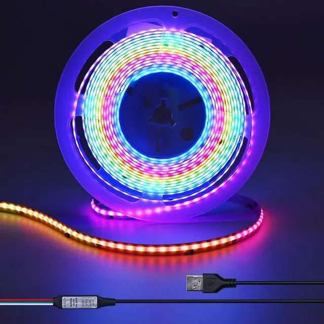 Main image of 5V 16.4ft(5M) USB WS2811 RGB COB LED Strip Dream Color with Controller USB Powered High Density 420LEDs/M Flexible IP20 Not Waterproof LED Tape Lights for DIY Decoration Lighting