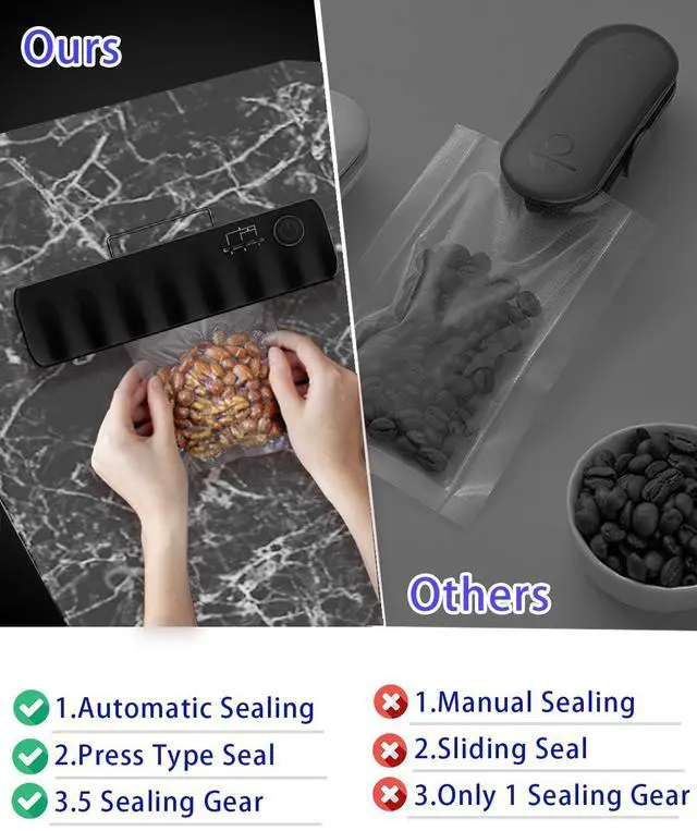 Alt view image 3 of 7 - Bag Sealer Mini Rechargeable,3000mAh Heat Sealer Machine with 5 Adjustable Gears Chip Bag Resealer,Plastic Bag Sealer for Food Snack Bags Storage(black)