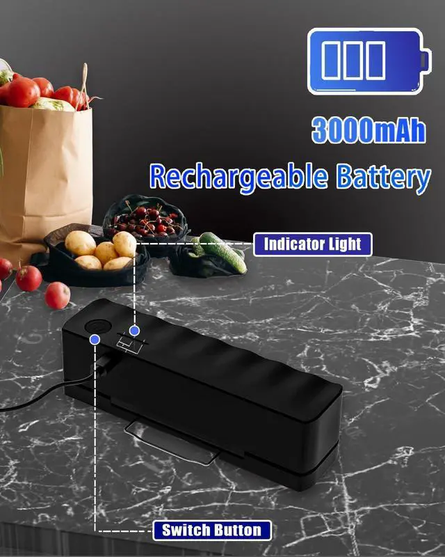 Alt view image 2 of 7 - Bag Sealer Mini Rechargeable,3000mAh Heat Sealer Machine with 5 Adjustable Gears Chip Bag Resealer,Plastic Bag Sealer for Food Snack Bags Storage(black)