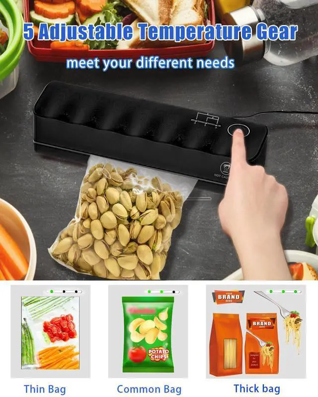 Alt view image 4 of 7 - Bag Sealer Mini Rechargeable,3000mAh Heat Sealer Machine with 5 Adjustable Gears Chip Bag Resealer,Plastic Bag Sealer for Food Snack Bags Storage(black)