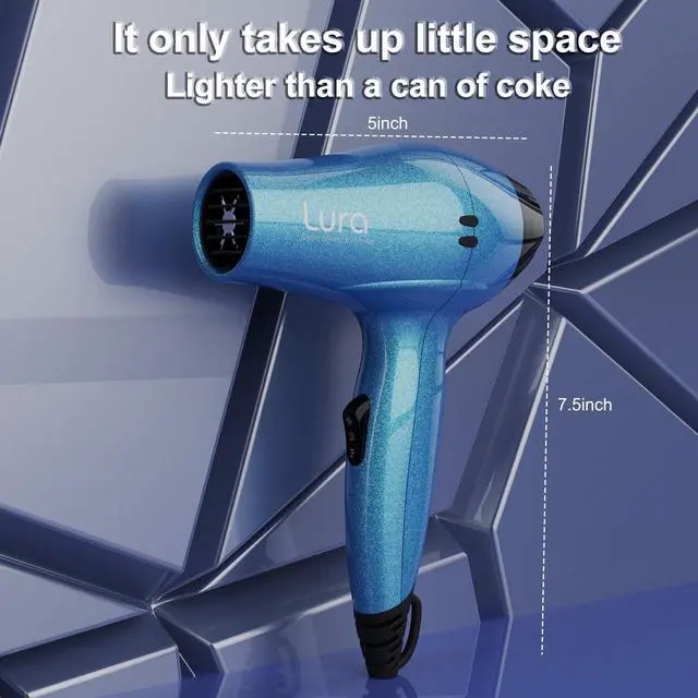 Alt view image 2 of 6 - Travel Hair Dryer with Diffuser,Small Dual Voltage Hair Dryers for Women,Mini Portable Blow Dryer for Men,Lightweight Compact Blow Dryer with European Plug(Blue)