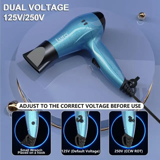 Alt view image 3 of 6 - Travel Hair Dryer with Diffuser,Small Dual Voltage Hair Dryers for Women,Mini Portable Blow Dryer for Men,Lightweight Compact Blow Dryer with European Plug(Blue)