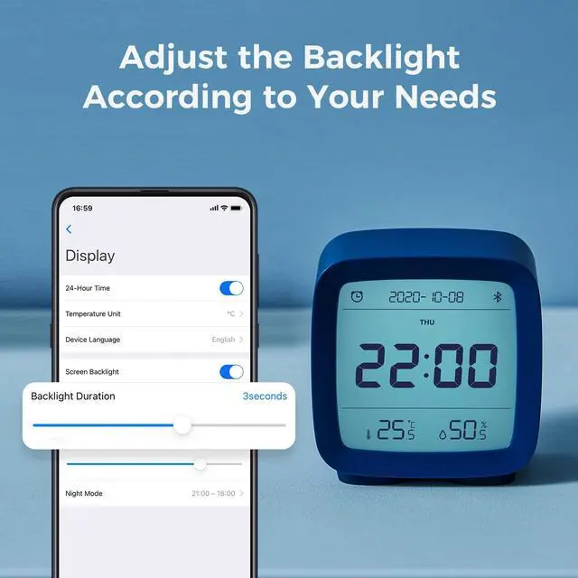 Alt view image 4 of 5 - Smart Bluetooth Digital Alarm Clock with Multiple Alarms, Battery Operated Small Alarm Clock with Temperature and Humidity Display for Bedroom, Easy Settings Through app