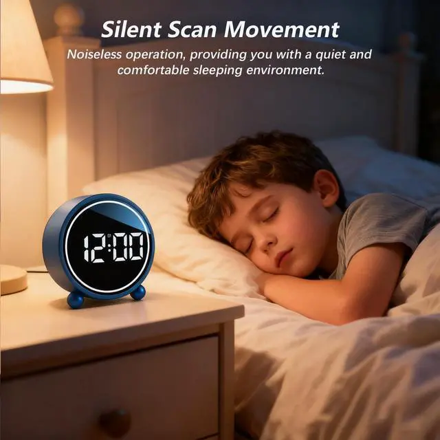 Alt view image 3 of 7 - Modern Desk Clock, Silent No-Ticking Analog Clock Battery Operated, Small Tabletop Clocks for Office/Mantle/Desktop or Nightstand (Round - Blue)