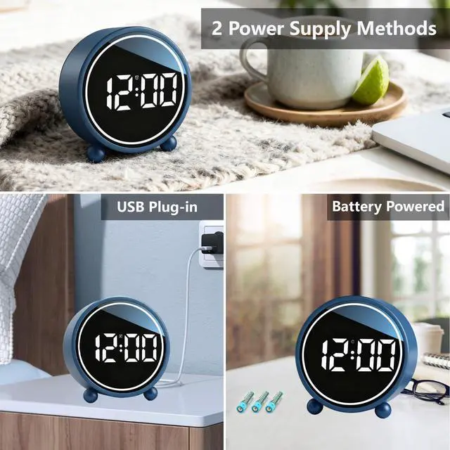 Alt view image 5 of 7 - Modern Desk Clock, Silent No-Ticking Analog Clock Battery Operated, Small Tabletop Clocks for Office/Mantle/Desktop or Nightstand (Round - Blue)